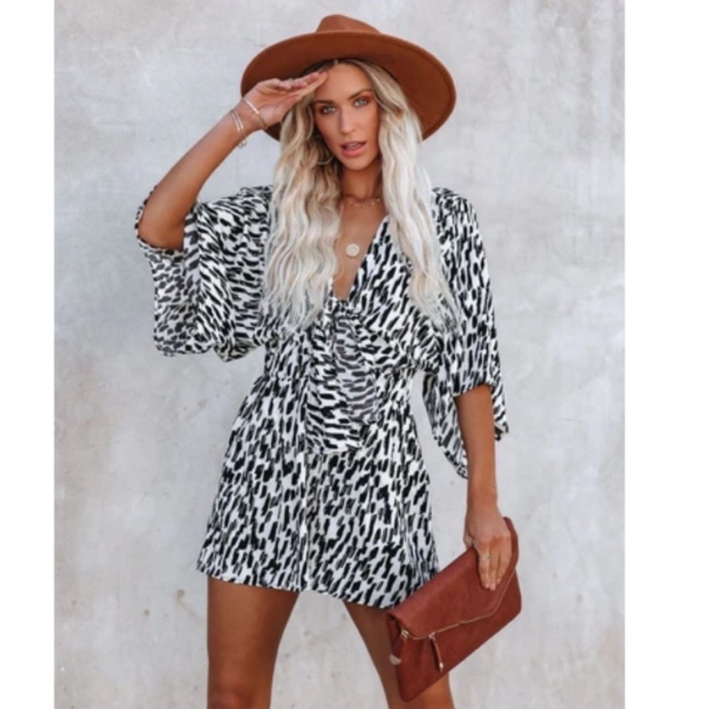 FLAWLESS “Scratch That” Chic Black and White Print Romper